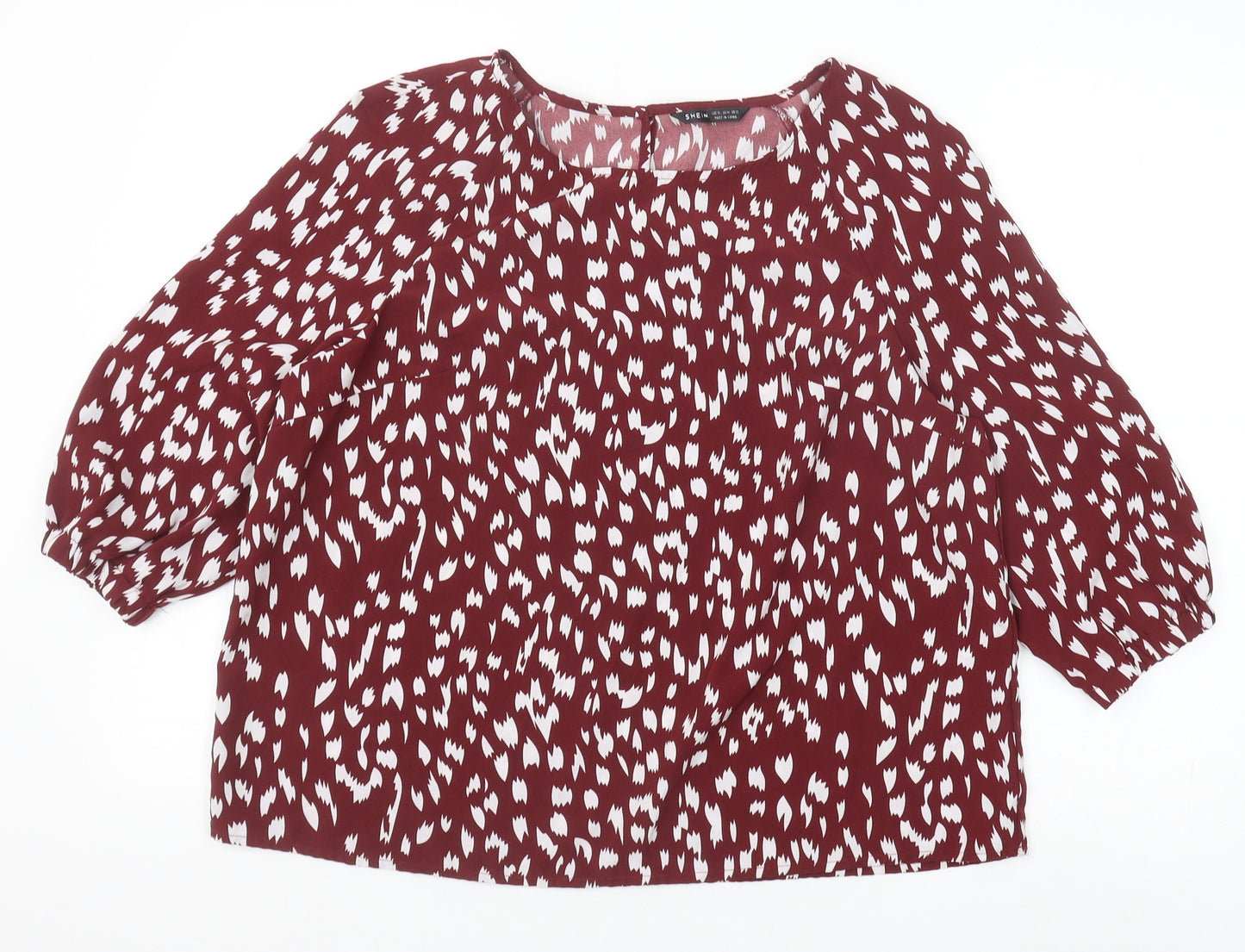 SheIn Womens Red Geometric Polyester Basic Blouse Size XL Boat Neck