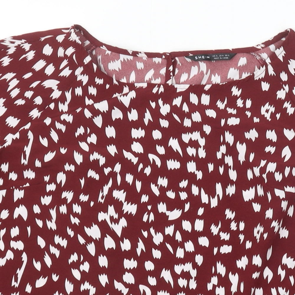 SheIn Womens Red Geometric Polyester Basic Blouse Size XL Boat Neck