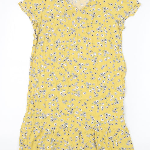 Jack Wills Womens Yellow Floral Viscose T-Shirt Dress Size 6 V-Neck Pullover