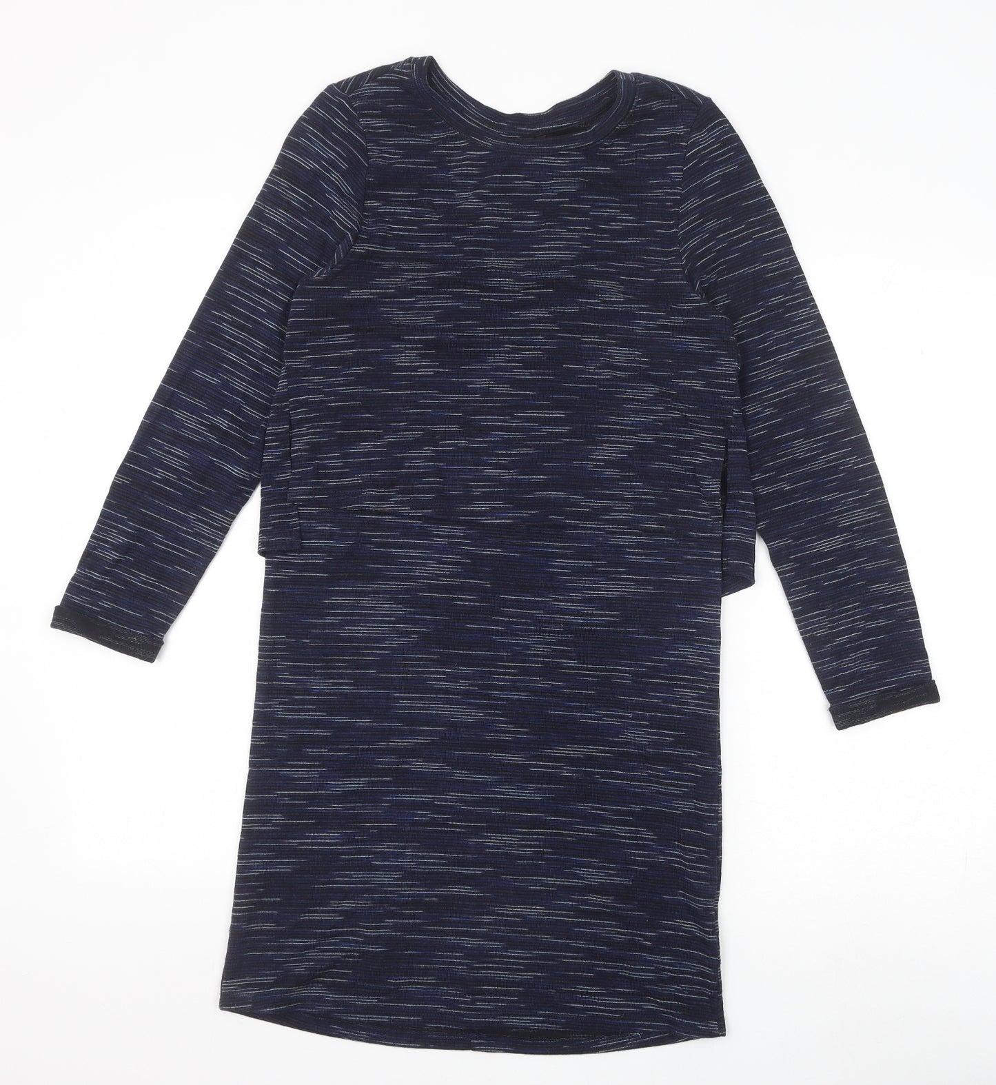 Topshop Womens Blue Striped Viscose T-Shirt Dress Size 8 Round Neck Pullover