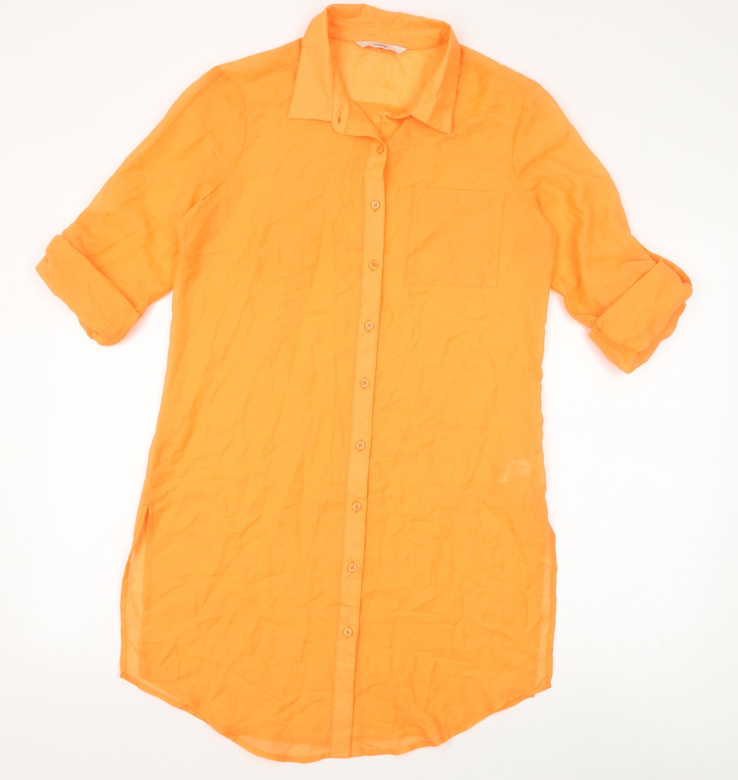 George Womens Orange Polyester Tunic Button-Up Size S V-Neck - 3/4 to long sleeve