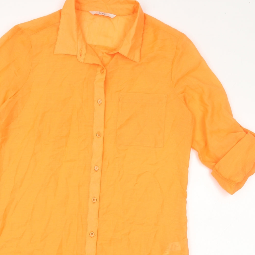 George Womens Orange Polyester Tunic Button-Up Size S V-Neck - 3/4 to long sleeve