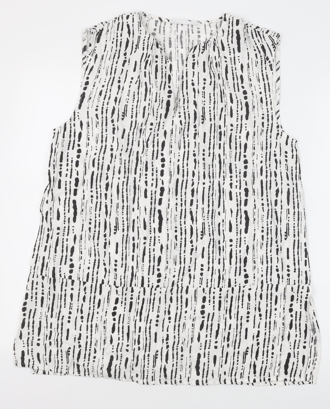 Primark Womens White Geometric Viscose Basic Tank Size 12 V-Neck
