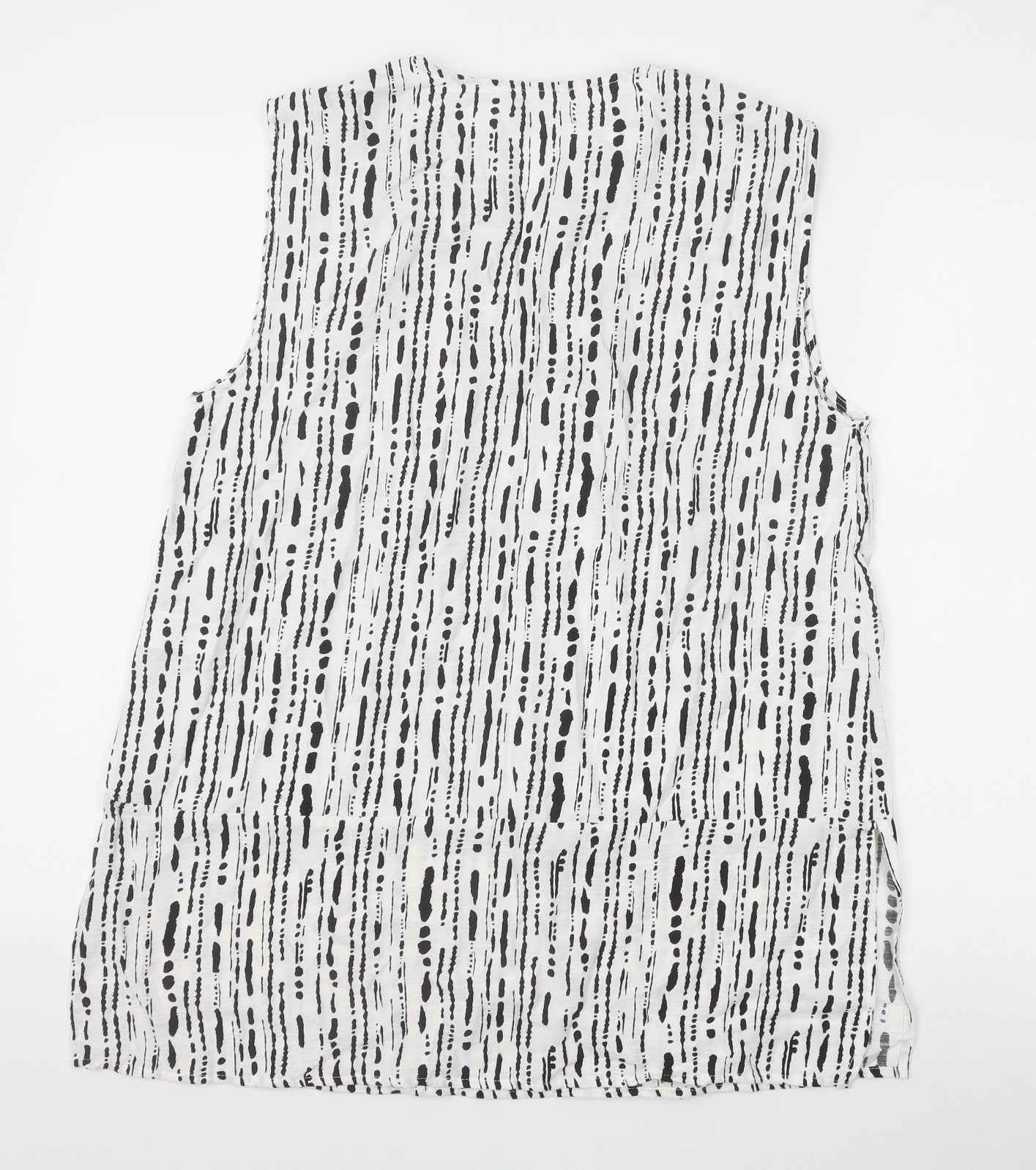Primark Womens White Geometric Viscose Basic Tank Size 12 V-Neck