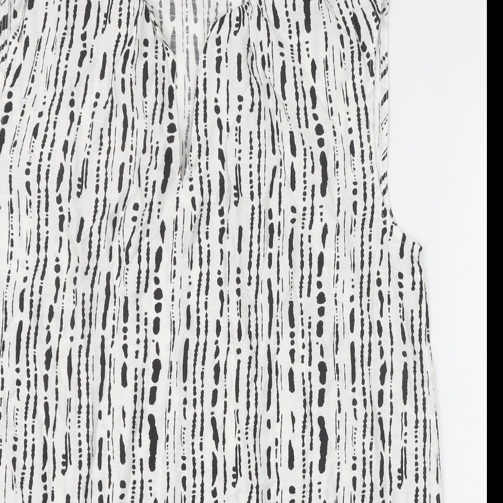 Primark Womens White Geometric Viscose Basic Tank Size 12 V-Neck