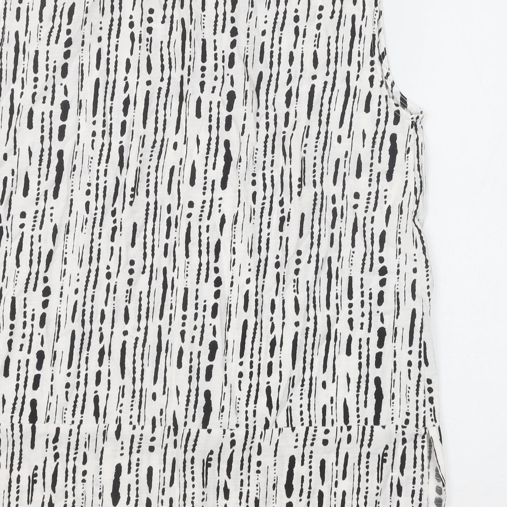 Primark Womens White Geometric Viscose Basic Tank Size 12 V-Neck
