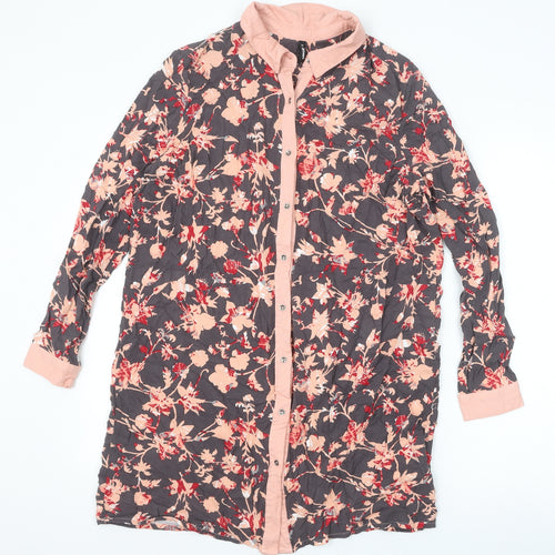 Smash Womens Grey Floral Viscose Shirt Dress Size M Collared Button