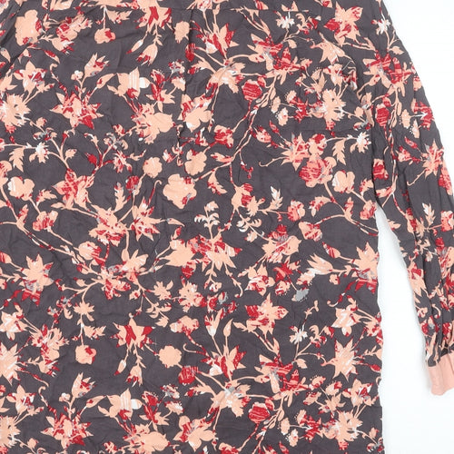 Smash Womens Grey Floral Viscose Shirt Dress Size M Collared Button
