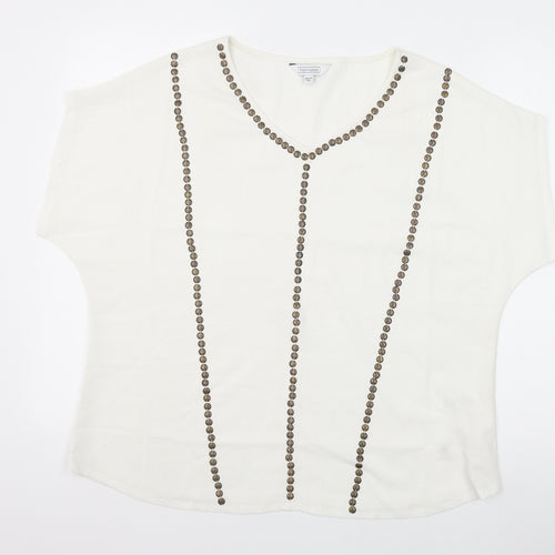 Nightingales Womens White Polyester Basic Blouse Size 16 V-Neck