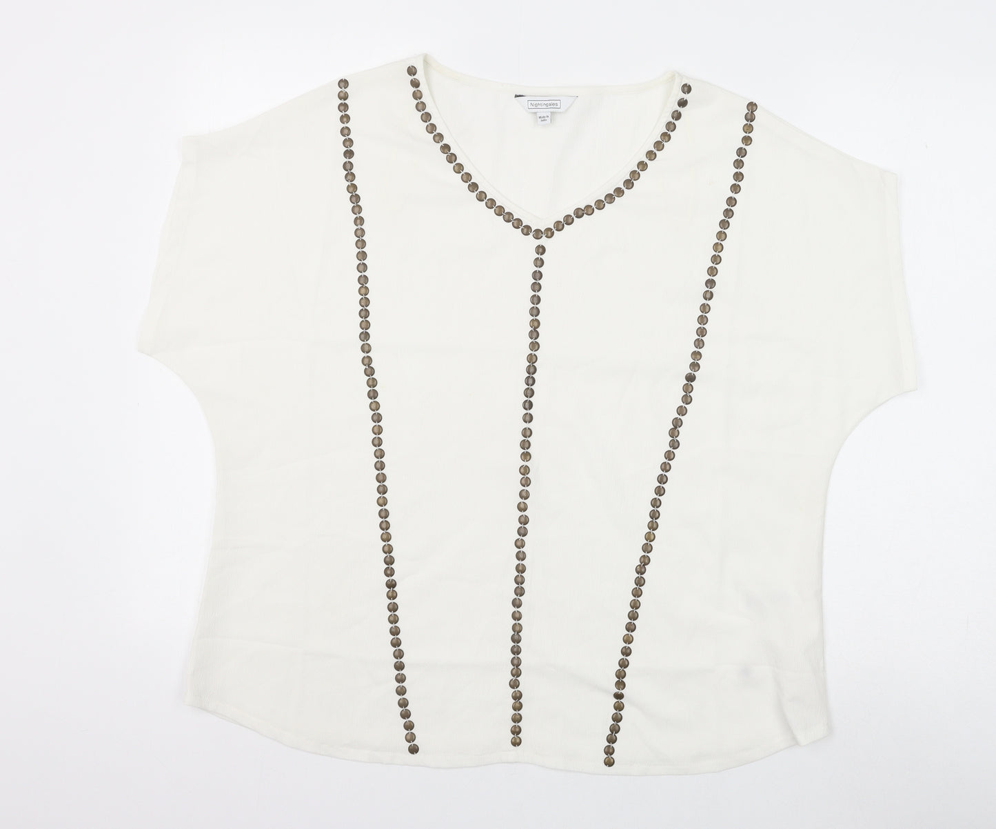 Nightingales Womens White Polyester Basic Blouse Size 16 V-Neck