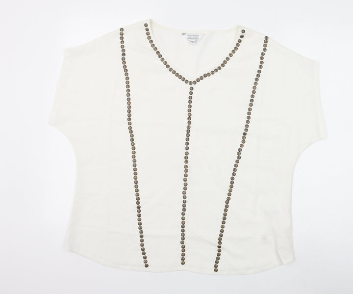 Nightingales Womens White Polyester Basic Blouse Size 16 V-Neck
