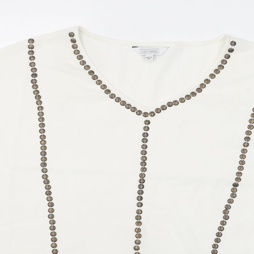 Nightingales Womens White Polyester Basic Blouse Size 16 V-Neck
