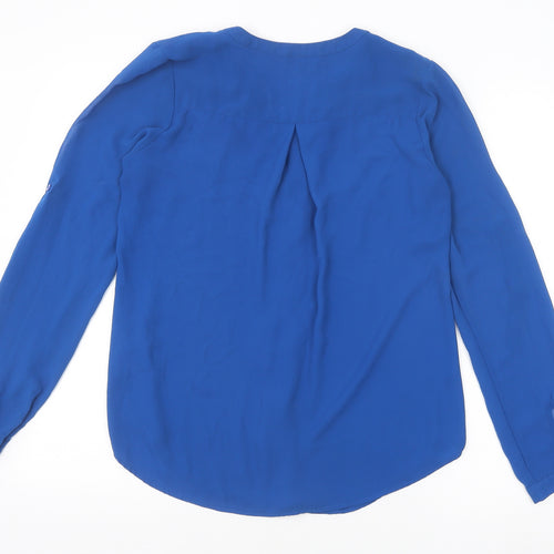Warehouse Womens Blue Polyester Basic Blouse Size 8 V-Neck
