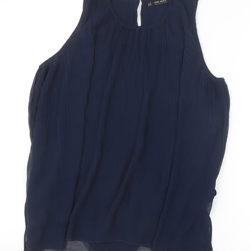 Zara Womens Blue Polyester Basic Blouse Size S Round Neck