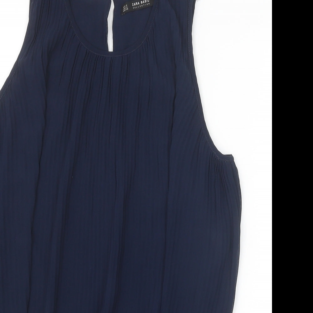 Zara Womens Blue Polyester Basic Blouse Size S Round Neck