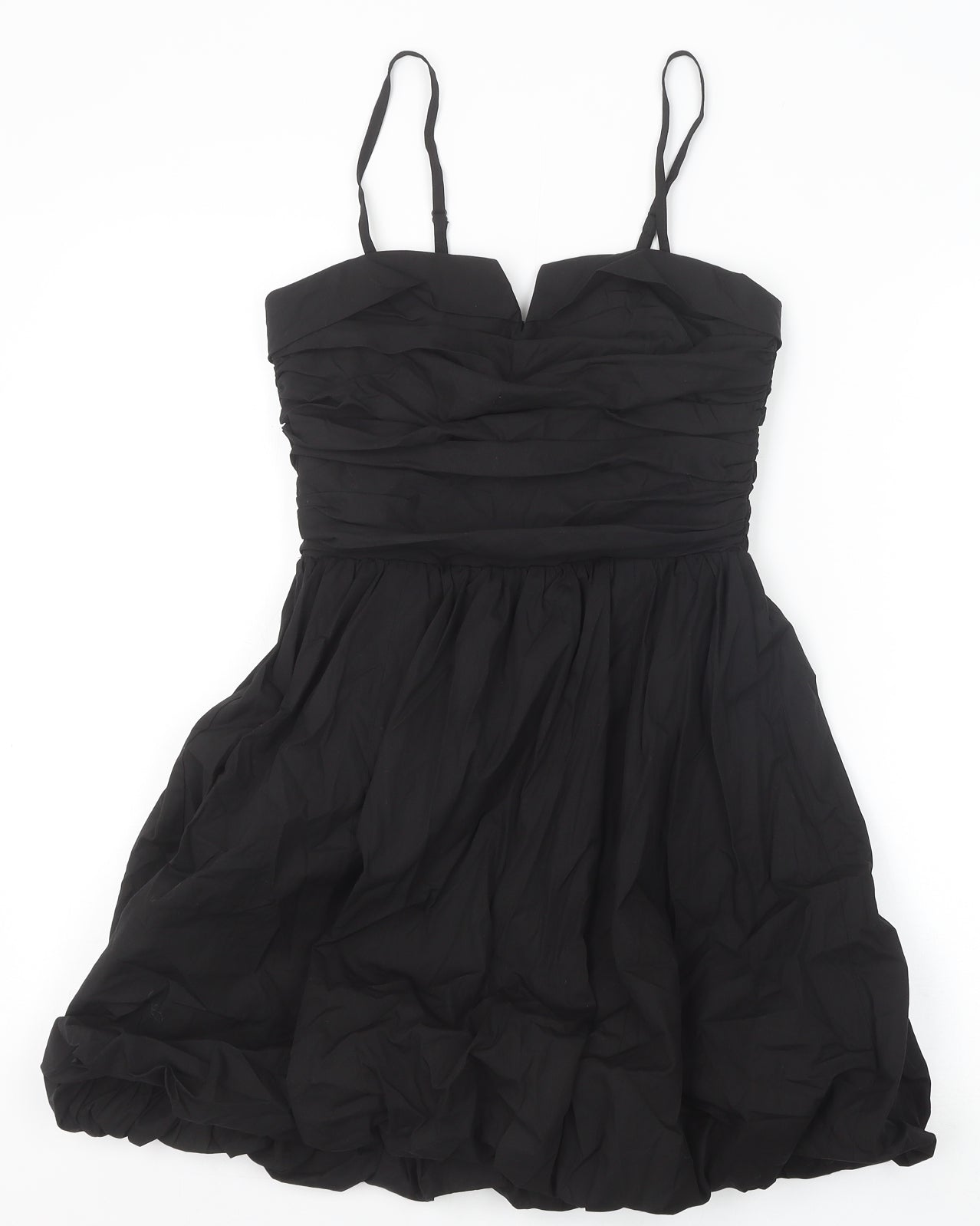 Zara Womens Black 100% Cotton Mini Size XS Sweetheart Zip - Pleat Detail