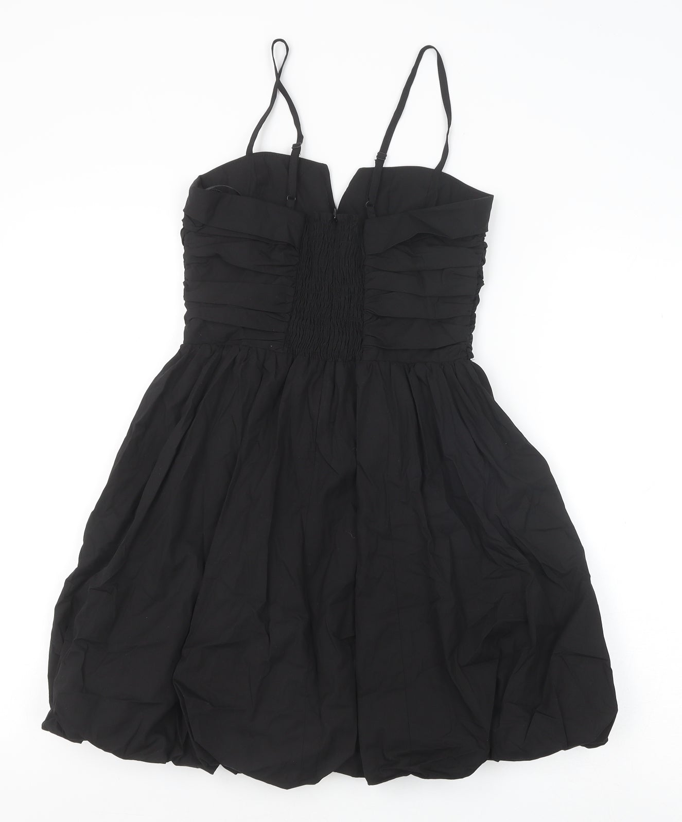 Zara Womens Black 100% Cotton Mini Size XS Sweetheart Zip - Pleat Detail