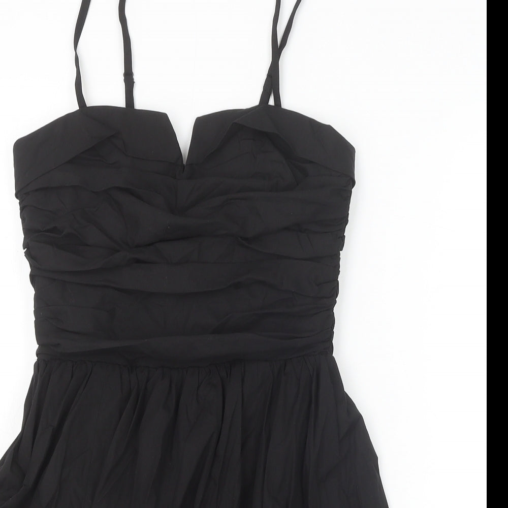 Zara Womens Black 100% Cotton Mini Size XS Sweetheart Zip - Pleat Detail