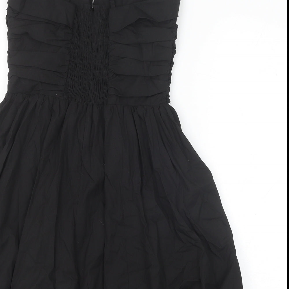 Zara Womens Black 100% Cotton Mini Size XS Sweetheart Zip - Pleat Detail
