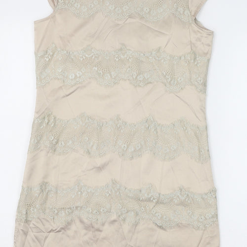 AX Paris Womens Gold Polyester Shift Size 10 Boat Neck Zip - Lace Detail