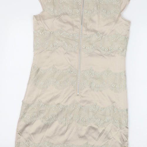 AX Paris Womens Gold Polyester Shift Size 10 Boat Neck Zip - Lace Detail