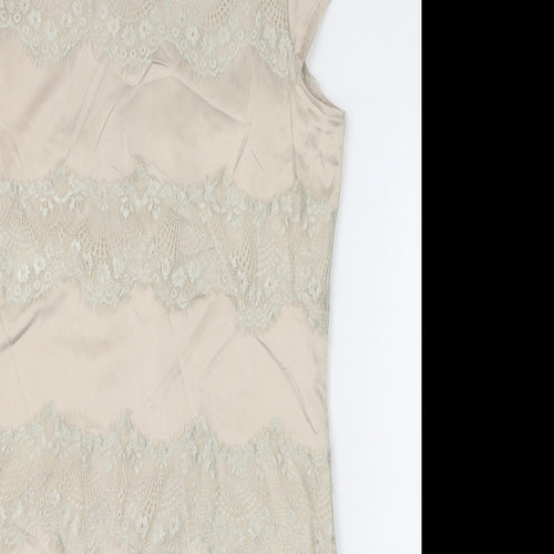 AX Paris Womens Gold Polyester Shift Size 10 Boat Neck Zip - Lace Detail