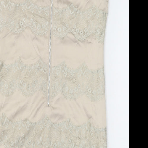 AX Paris Womens Gold Polyester Shift Size 10 Boat Neck Zip - Lace Detail