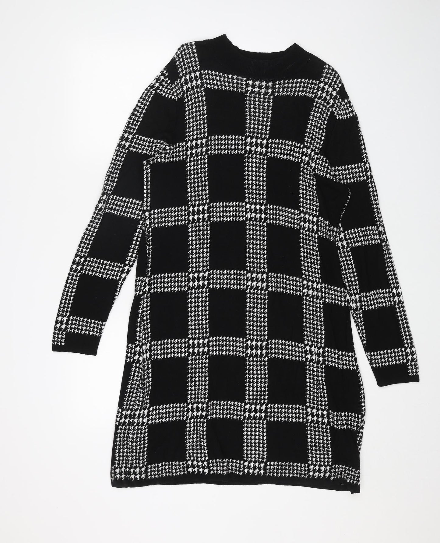 Papaya Womens Black Geometric Viscose Jumper Dress Size 18 Round Neck Pullover