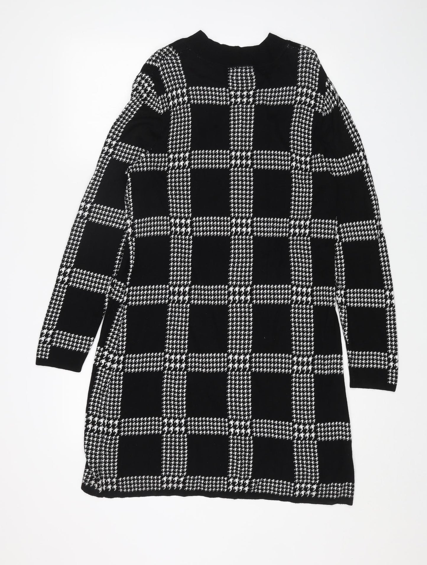 Papaya Womens Black Geometric Viscose Jumper Dress Size 18 Round Neck Pullover