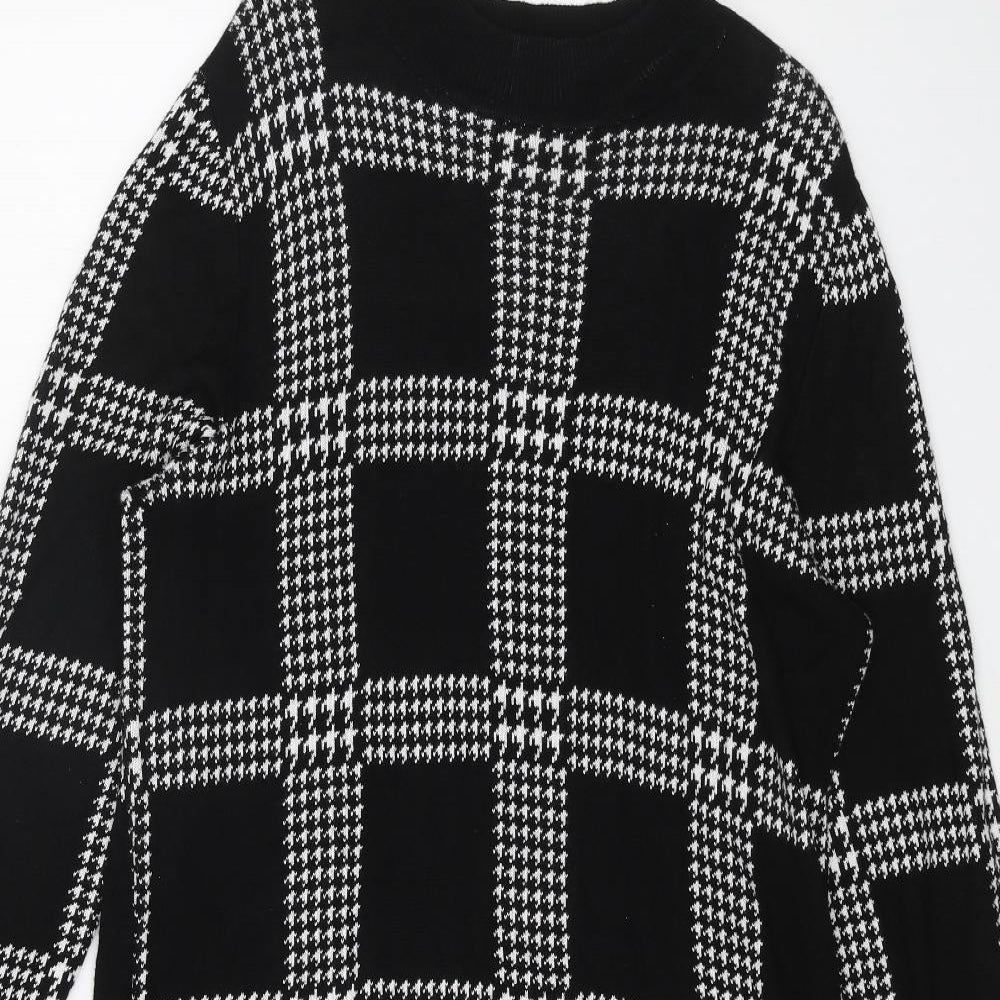 Papaya Womens Black Geometric Viscose Jumper Dress Size 18 Round Neck Pullover