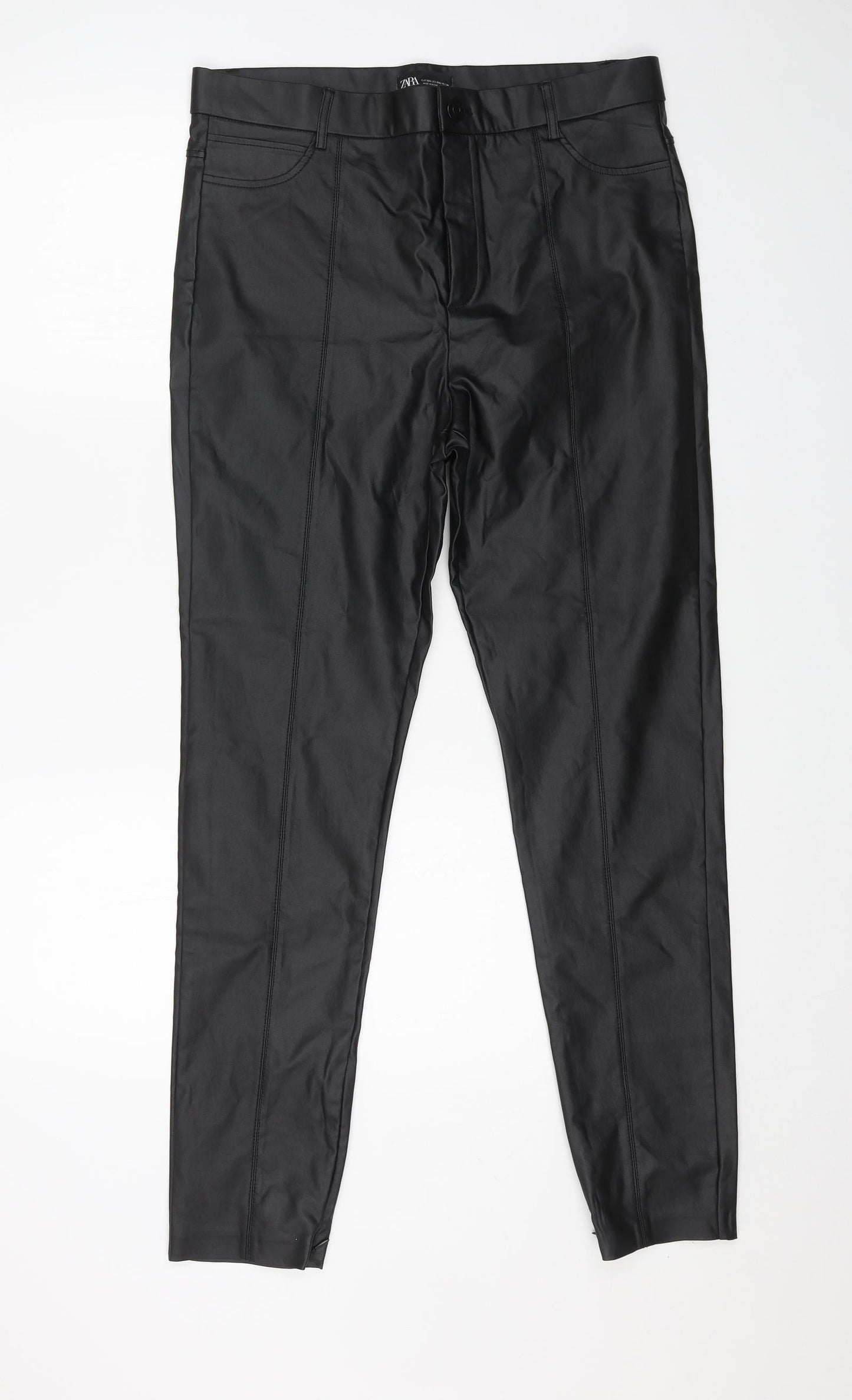 Zara Womens Black Viscose Trousers Size 2XL L29 in Regular Button - Faux Leather Style