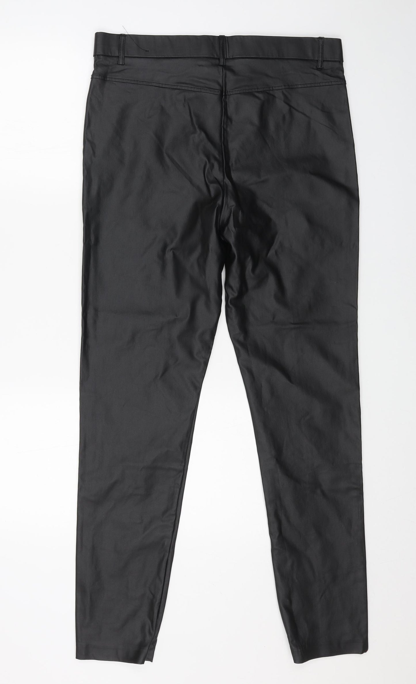 Zara Womens Black Viscose Trousers Size 2XL L29 in Regular Button - Faux Leather Style