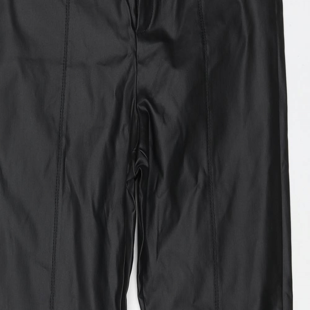 Zara Womens Black Viscose Trousers Size 2XL L29 in Regular Button - Faux Leather Style