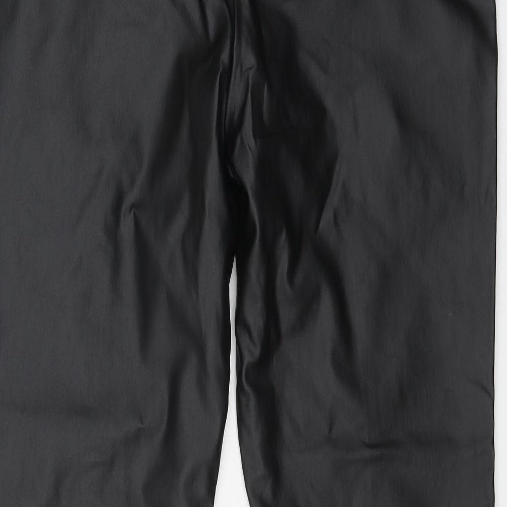 Zara Womens Black Viscose Trousers Size 2XL L29 in Regular Button - Faux Leather Style