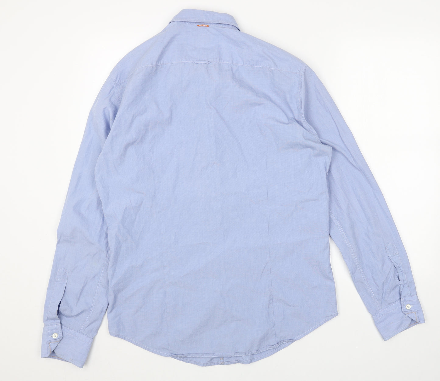 Boss Mens Blue Cotton Button-Up Size L Collared Button