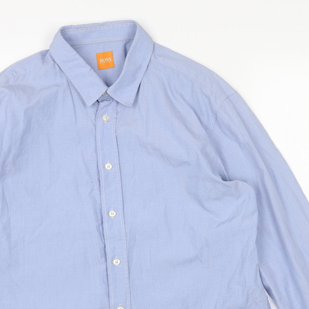Boss Mens Blue Cotton Button-Up Size L Collared Button