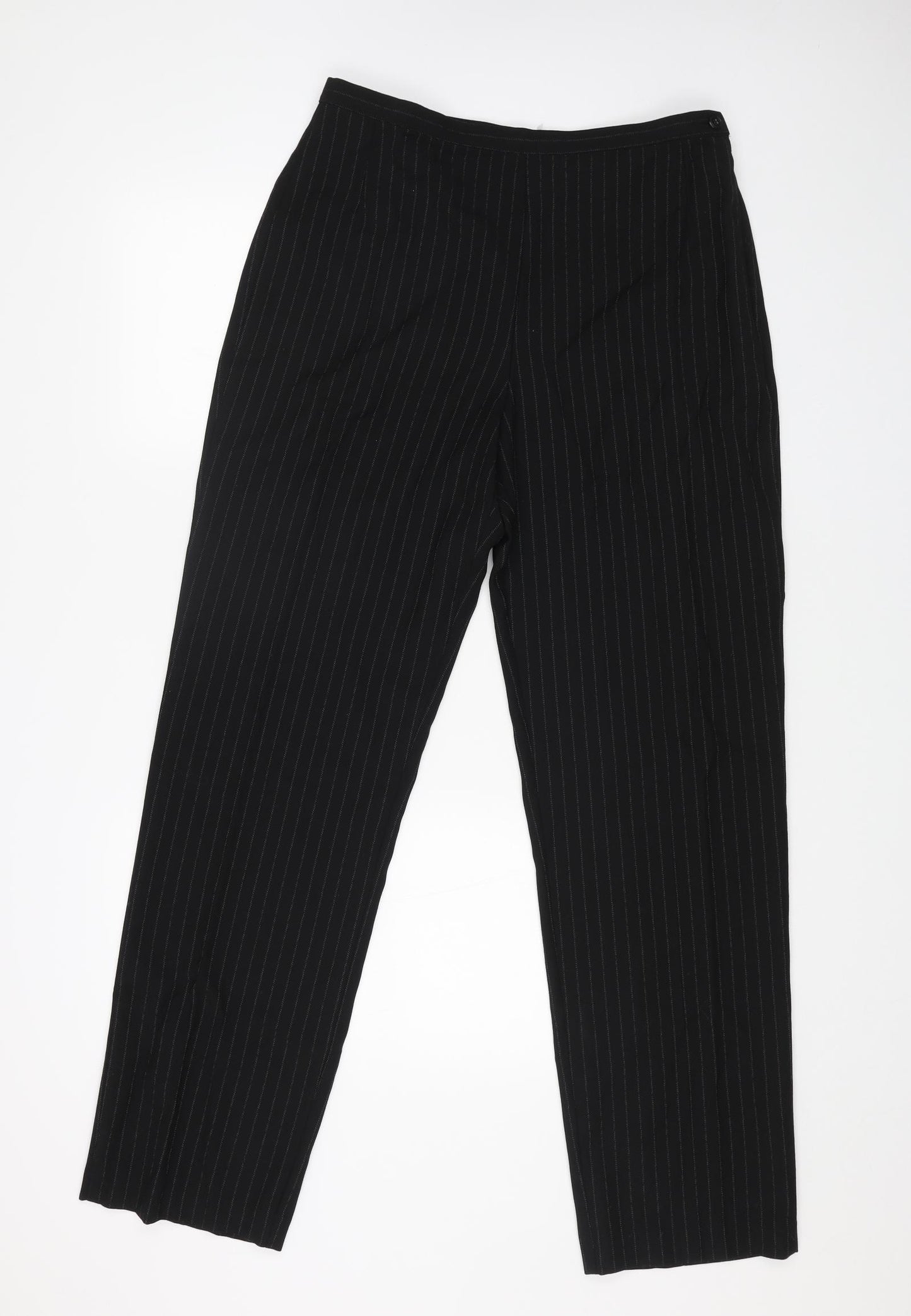 Marks and Spencer Womens Black Striped Polyester Trousers Size 16 L31 in Regular Zip