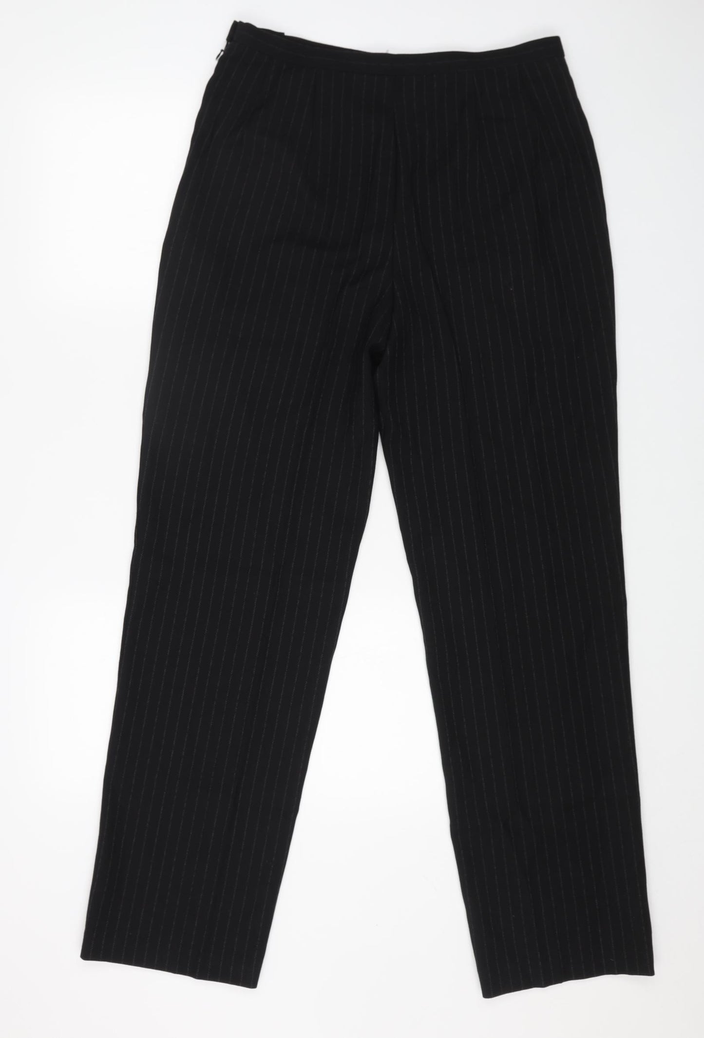 Marks and Spencer Womens Black Striped Polyester Trousers Size 16 L31 in Regular Zip