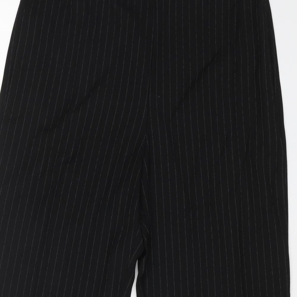 Marks and Spencer Womens Black Striped Polyester Trousers Size 16 L31 in Regular Zip