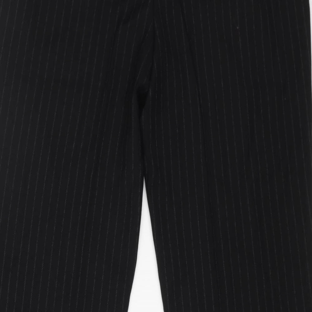 Marks and Spencer Womens Black Striped Polyester Trousers Size 16 L31 in Regular Zip