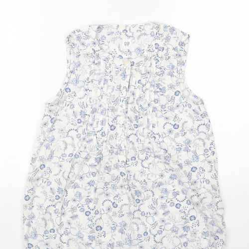 Gap Womens White Floral Viscose Basic Tank Size XS Scoop Neck