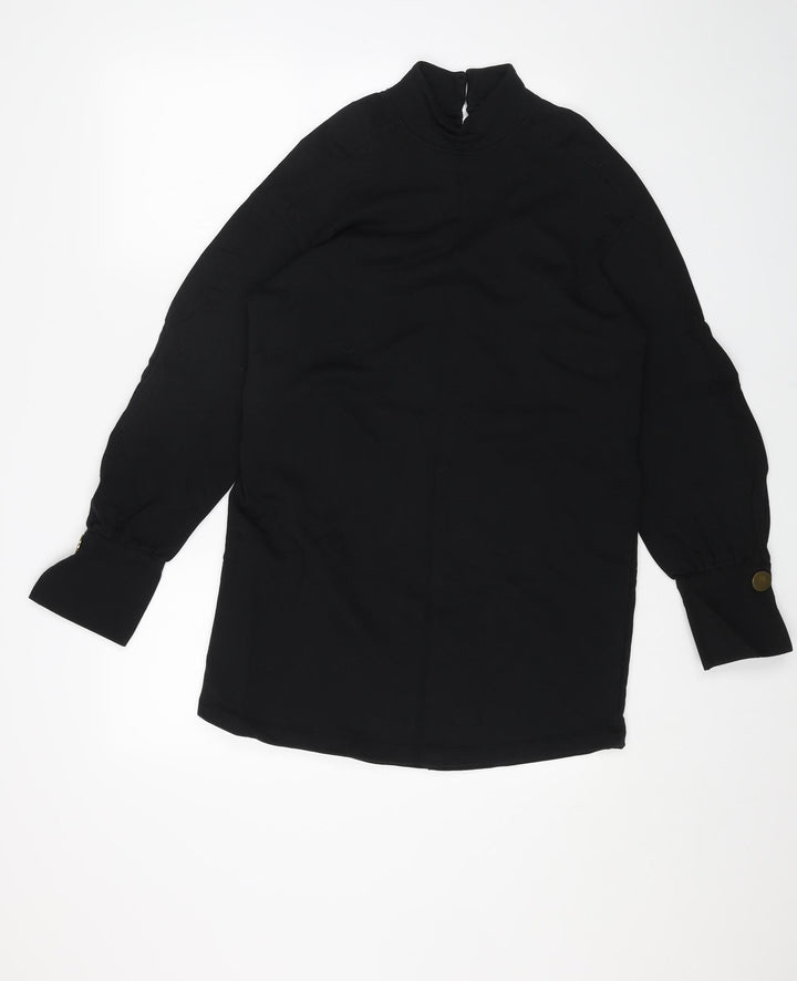 River Island Womens Black Cotton Mini Size M High Neck Button