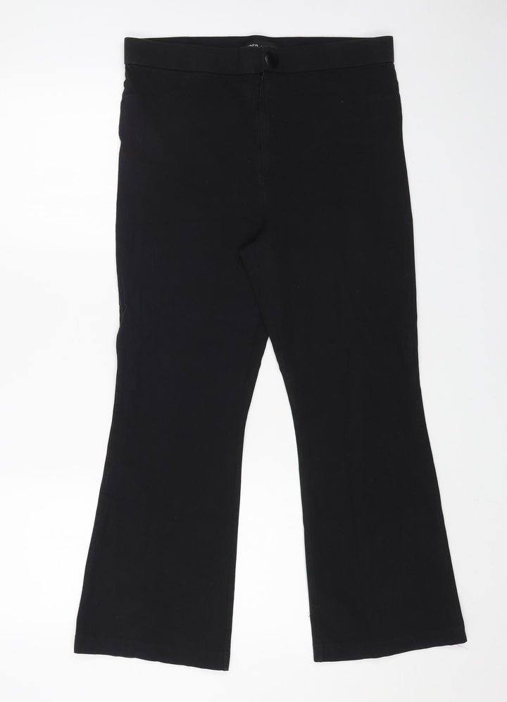 Zara Womens Black Cotton Bootcut Jeans Size XL L25 in Regular Zip