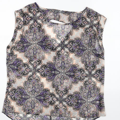 BHS Womens Multicoloured Geometric Polyester Basic Blouse Size 18 Boat Neck