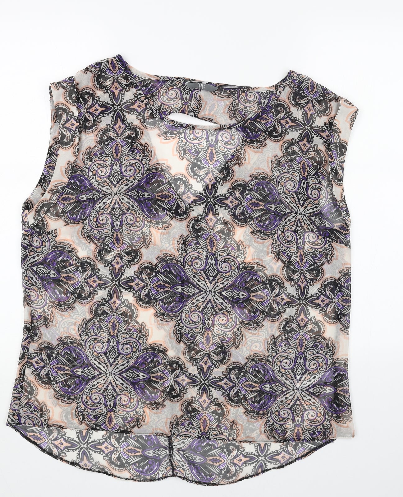 BHS Womens Multicoloured Geometric Polyester Basic Blouse Size 18 Boat Neck