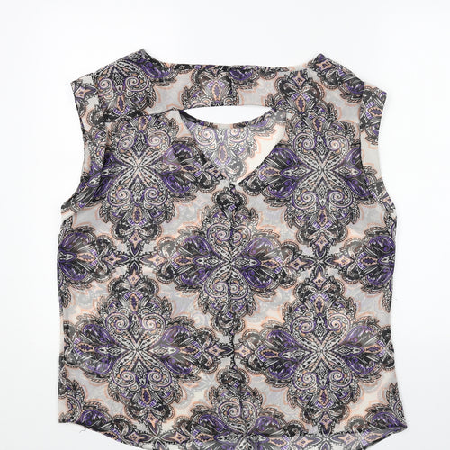 BHS Womens Multicoloured Geometric Polyester Basic Blouse Size 18 Boat Neck