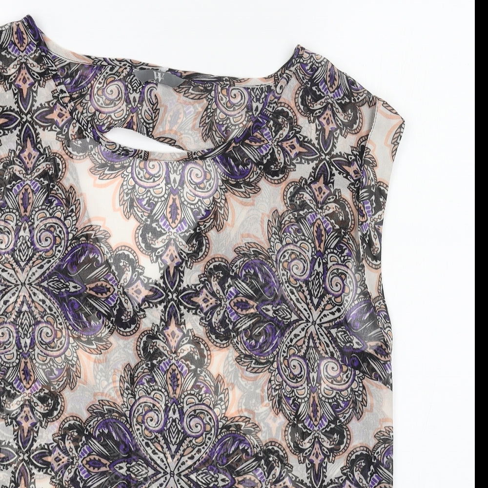BHS Womens Multicoloured Geometric Polyester Basic Blouse Size 18 Boat Neck