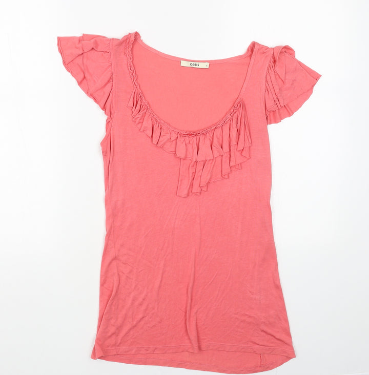 Oasis Womens Pink Cotton Basic T-Shirt Size M Scoop Neck