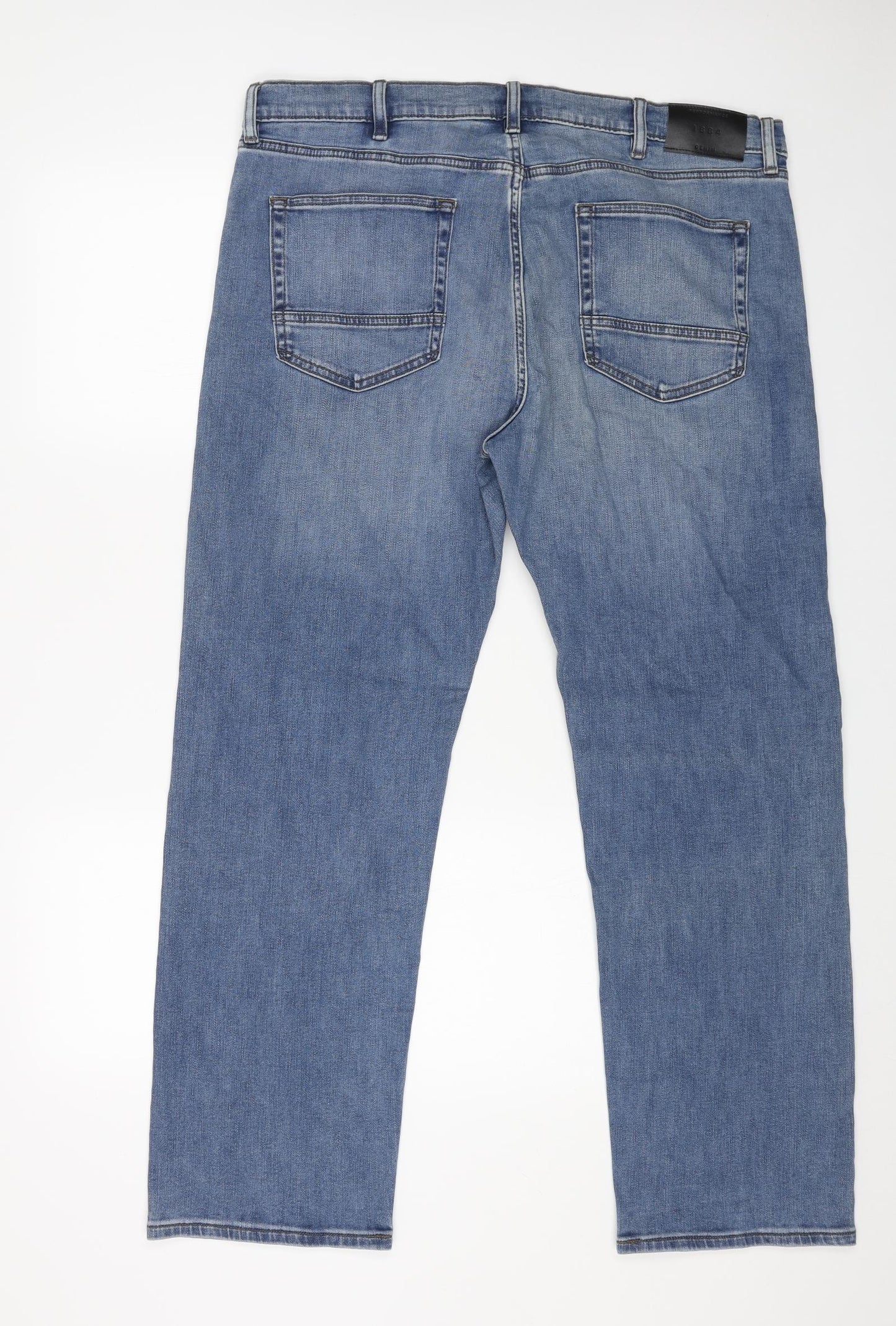 Marks and Spencer Mens Blue Cotton Straight Jeans Size 40 in L31 in Regular Button