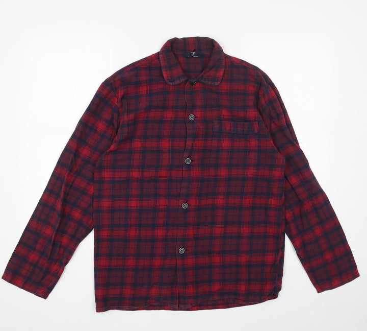 Marks and Spencer Womens Red Geometric Cotton Basic Button-Up Size S V-Neck
